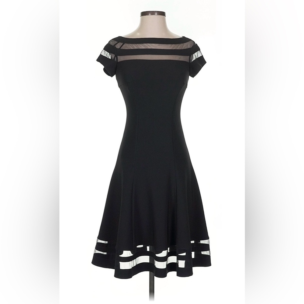 White House Black Market | Black Fit & Flare Dress with Illusion Stripe | size 2